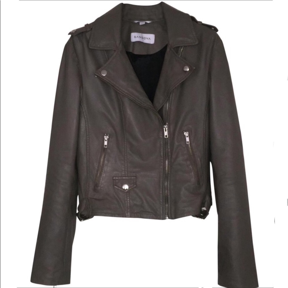Sandova Leather Moto Jacket in Latte